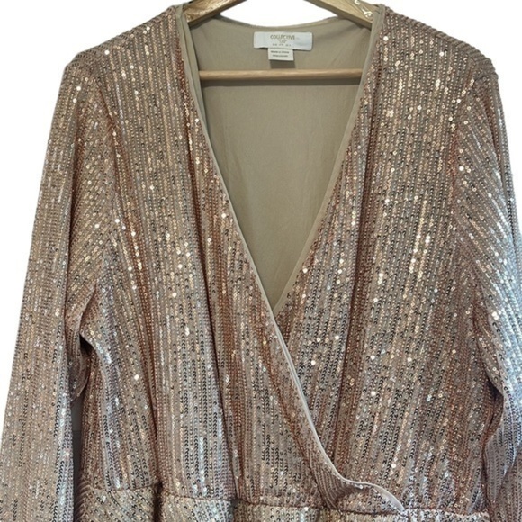 ASOS Collective the Label Curve exclusive wrap sequin mini dress in rose gold - Picture 7 of 15